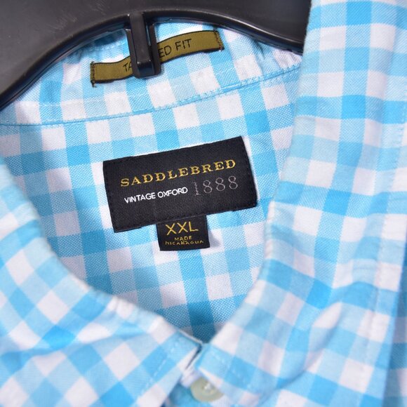 Saddlebred Vintage Oxford Mens Blue Check Long Sleeve Dress Shirt Size 2XL - Picture 5 of 8